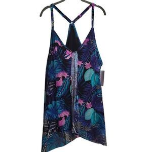 Swimsuits for All Womens Tankini Swimwear Halter Top Floral Blue Size 30